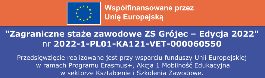 Zagraniczne staże zawodowe ZS Grójec – Edycja 2022” o numerze 2022-1-PL01-KA121-VET-000060550
