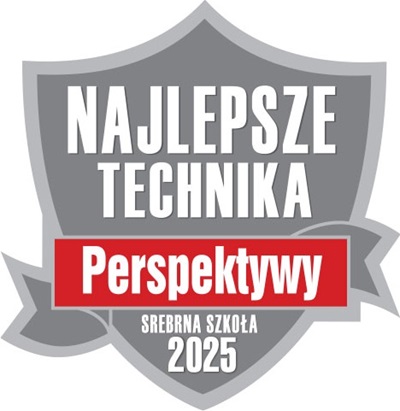 Logo, odznaka Srebrnej Szkoły, Najlepsze Technika, ranking Perspektywy 2024