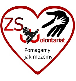 Logo wolontariatu szkolnego, serce wewnątrz którego jest głuszec na tle symbolu Polski Walczącej