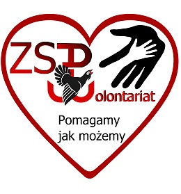 Logo wolontariatu szkolnego, serce wewnątrz którego jest głuszec na tle symbolu Polski Walczącej